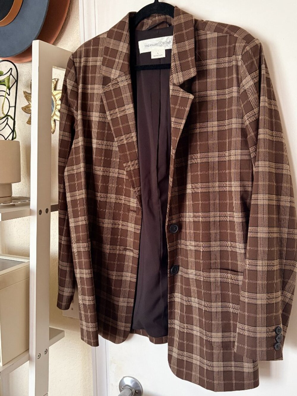 Treasure & Bond Brown Plaid Blazer Womens Size L Like New Notch Lapel